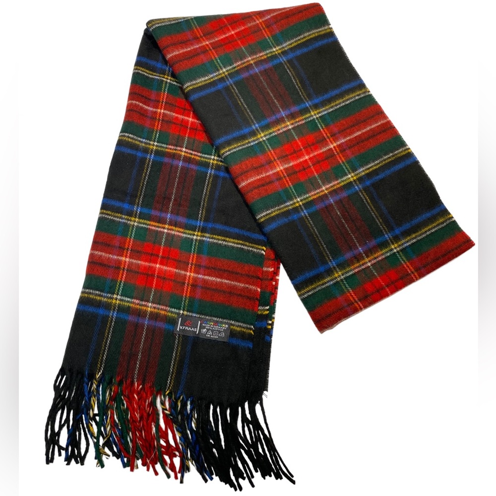 Cashmink Red Tartan Plaid Fringe Scarf V. Fraas‎